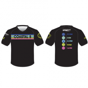 Striped Coastal Five running t-shirt supplied by Tsunami Sportswear, featuring breathable fabric and bold design.